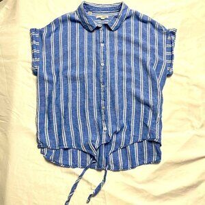 Jachs Girlfriend Striped Linen Blend Tie-Front Shirt L